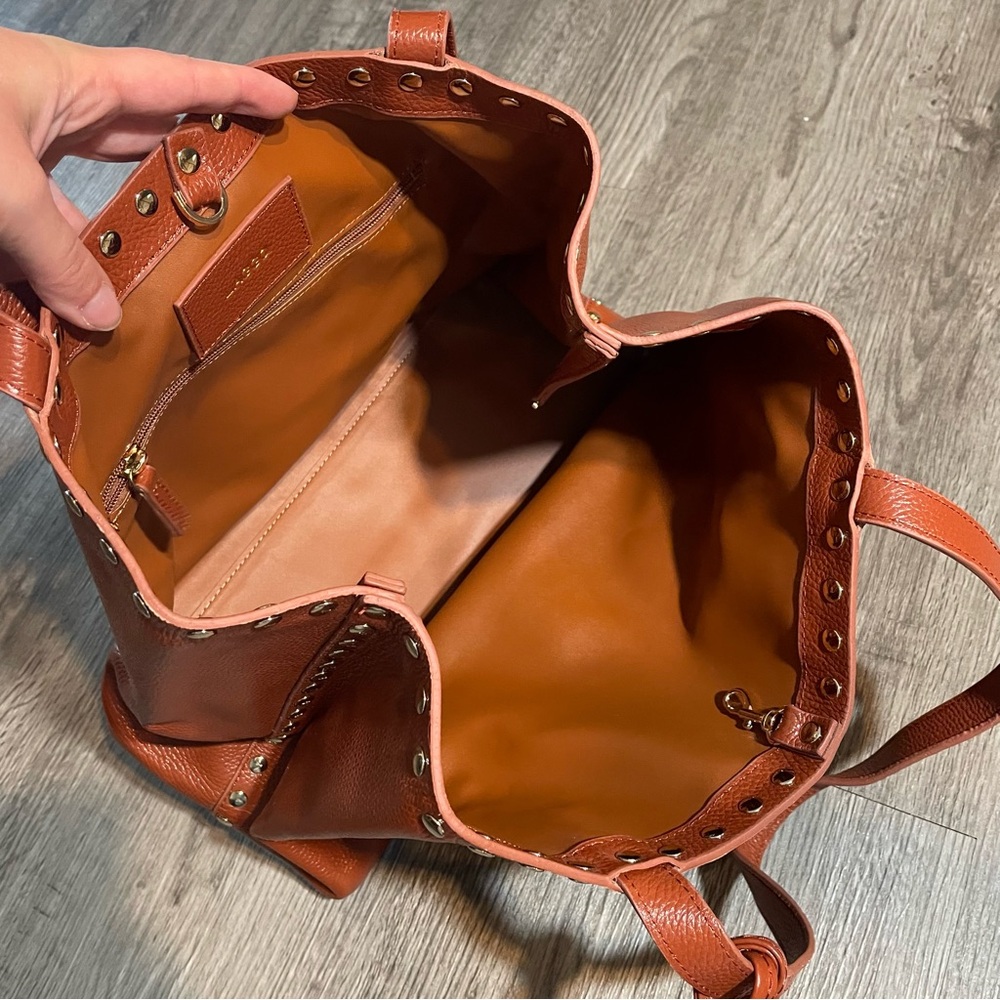 LAGGO Remy Cognac Tan Leather Studded Tassel Tote Bag - Picture 15 of 15